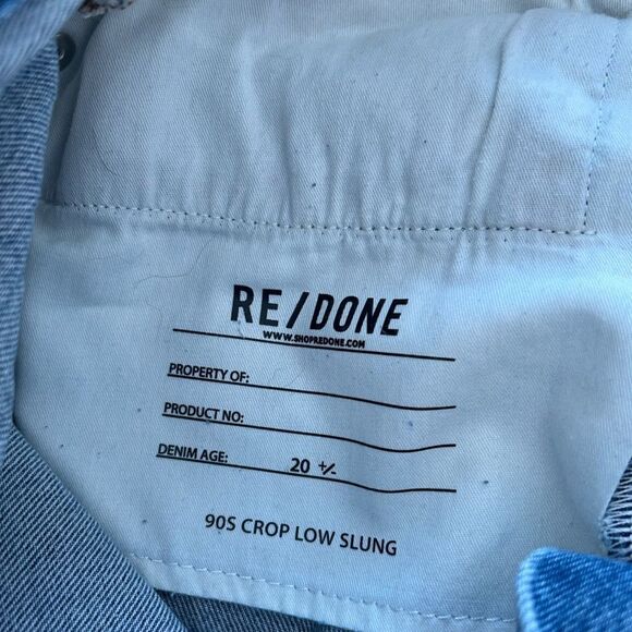 REDONE Originals Low Slung Crop Original Rigid Distressed Button Fly Blue Sz 26 - Picture 7 of 8